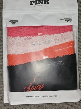 PINK Victoria's Secret Lace Cheeky Panty 5-Pack - Pink, White, Coral, Black
